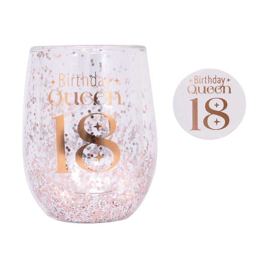 Celebration 18th Birthday Glitter Stemless Glass & Badge Set | Splosh