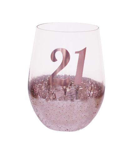 21 Pink Metaglitz Stemless Wine Glass