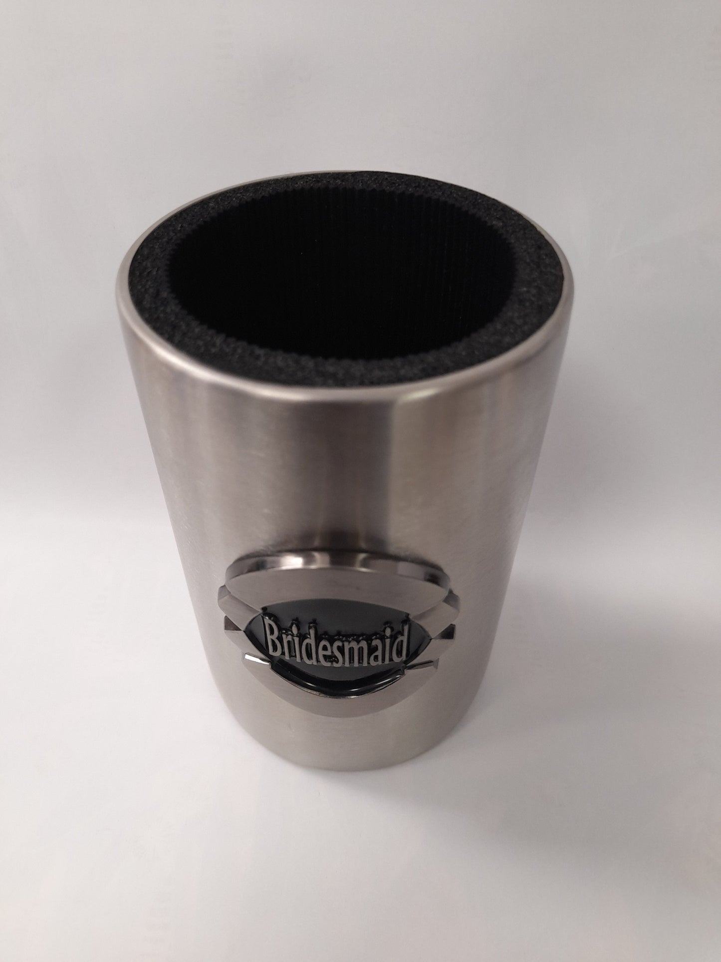 BRIDESMAID SILVER & BLACK SATIN FINISH STAINLESS STEEL CAN COOLER