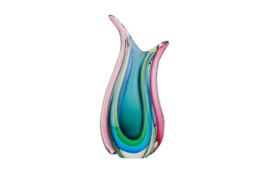 COLOURED GLASS VASE RAINBOW 10"