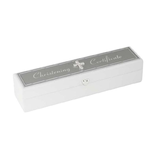White with Silver Christening Certificate Box