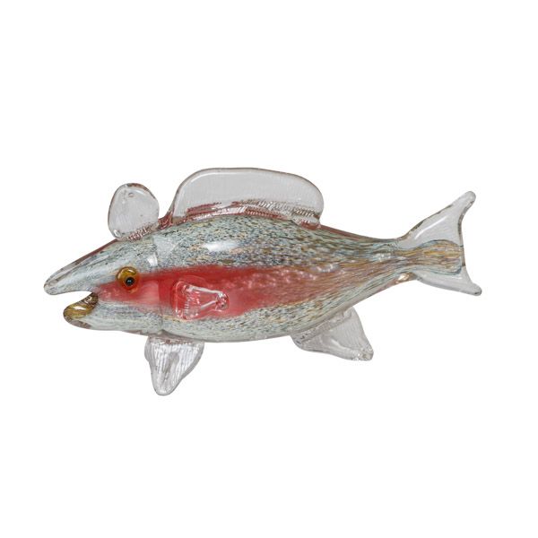 COLOURED GLASS LONG FISH WITH RED - TRAVIS