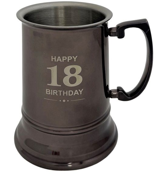 18TH B'DAY S/S TANKARD 480MLS GUN METAL FINISH