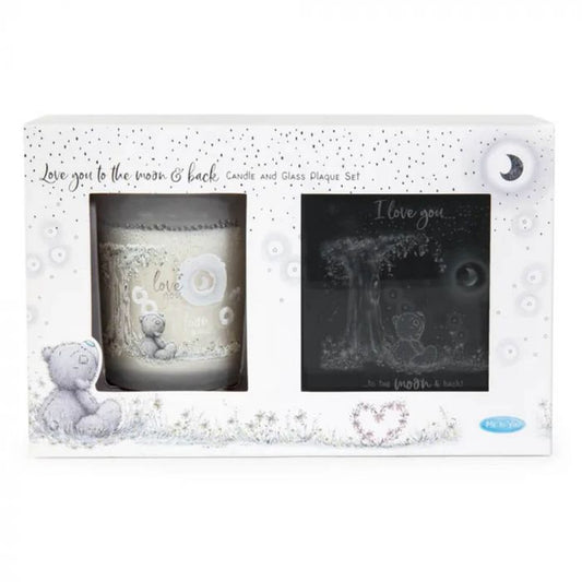MOON & BACK CANDLE & GLASS PLAQUE SET