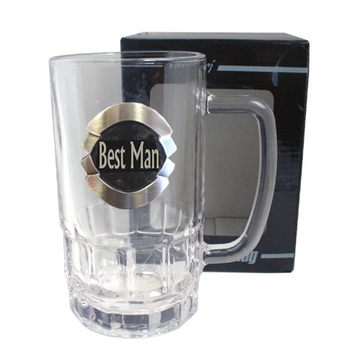 BEST MAN SILVER & BLACK BGE BEER MUG GLASS BOXED 500ML