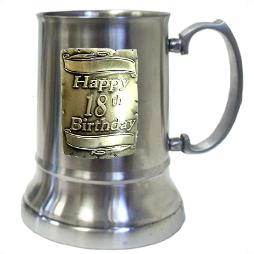 18TH SIL SQU BADGE SATIN S/S BEER MUG GIFT BOX 450ML