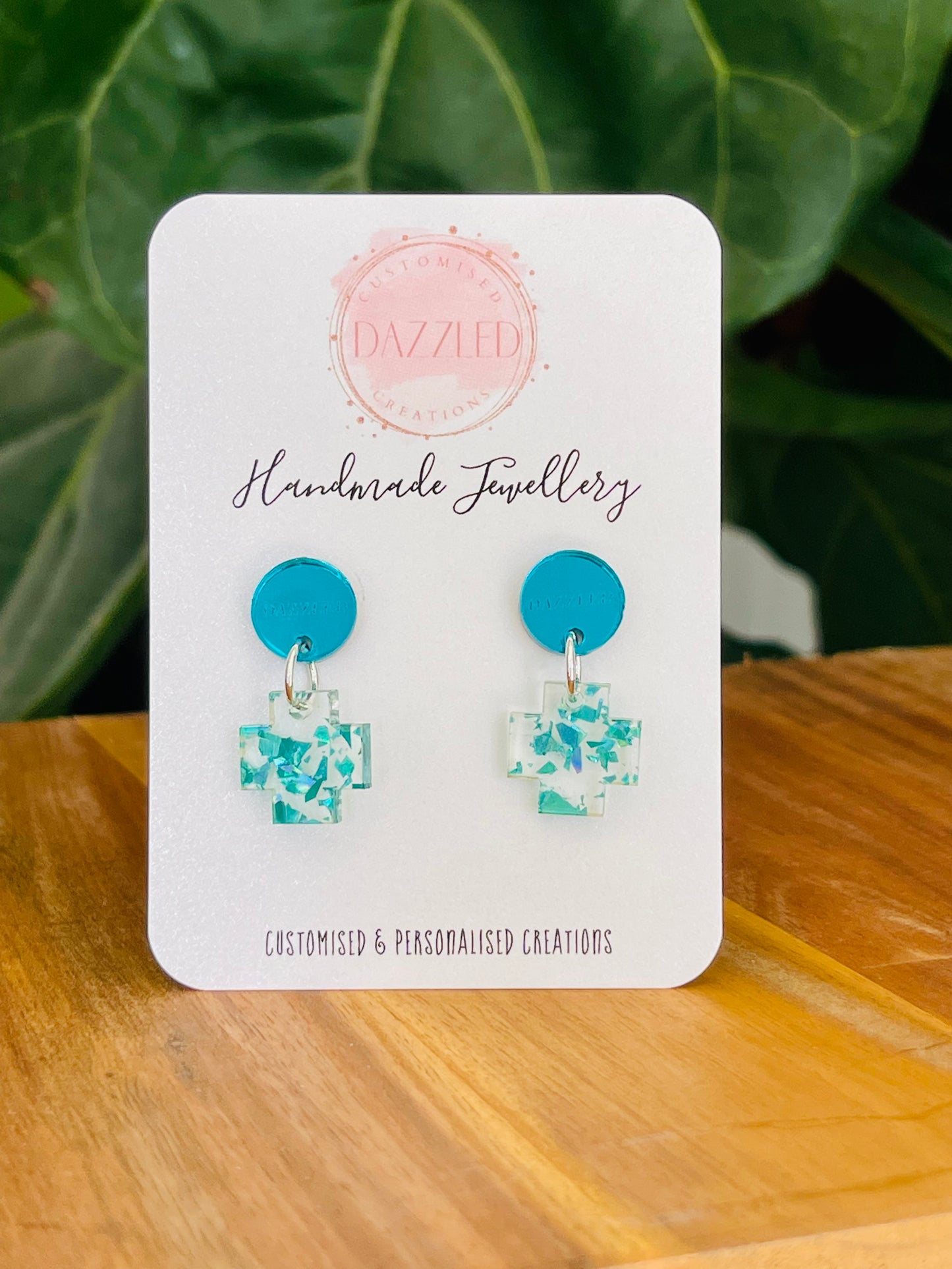 Cross Glitter Dangles with mirror stud