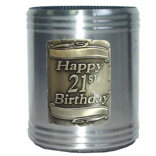 21 ST SILVER, SATIN FINISH S/STEEL CAN COOLER - BOXED