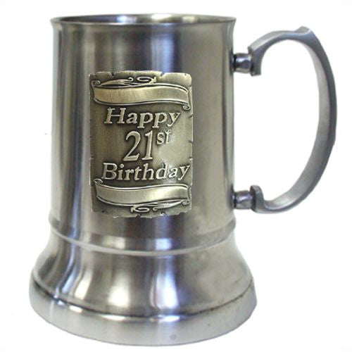 21 ST SILVER SQUARE BADGE -  SATIN FINISH BEER MUG - GIFT BOX 450ML