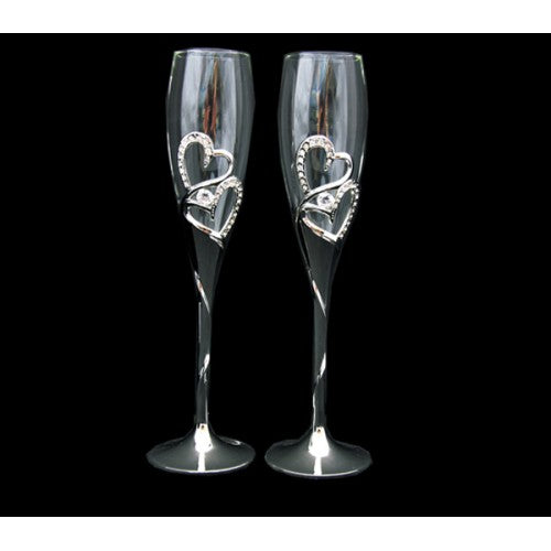 Premium Champagne flutes - silver plated Binding Hearts