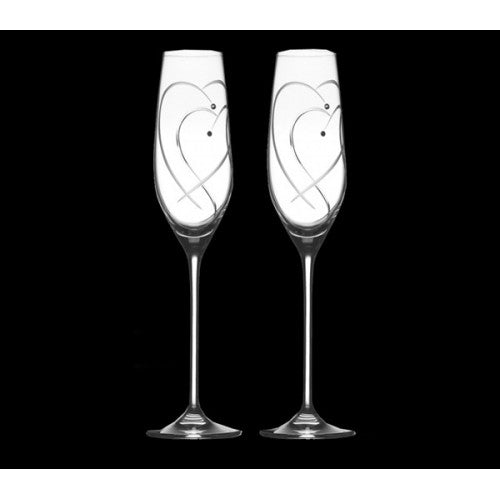 Premium etched double hearts pair of flutes