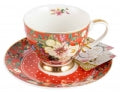 Teacup & Saucer set - Floral Garden Red